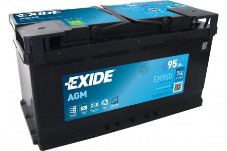 АКБ 6СТ-95 R+ (пт850) (необслуж) AGM Exide (Start/Stop)